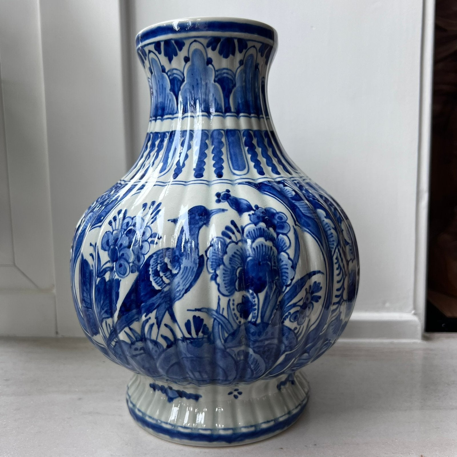 24,5 cm delftsblauwe vaas de porceleyne fles paradijsvogel, Antiek en Kunst, Ophalen of Verzenden