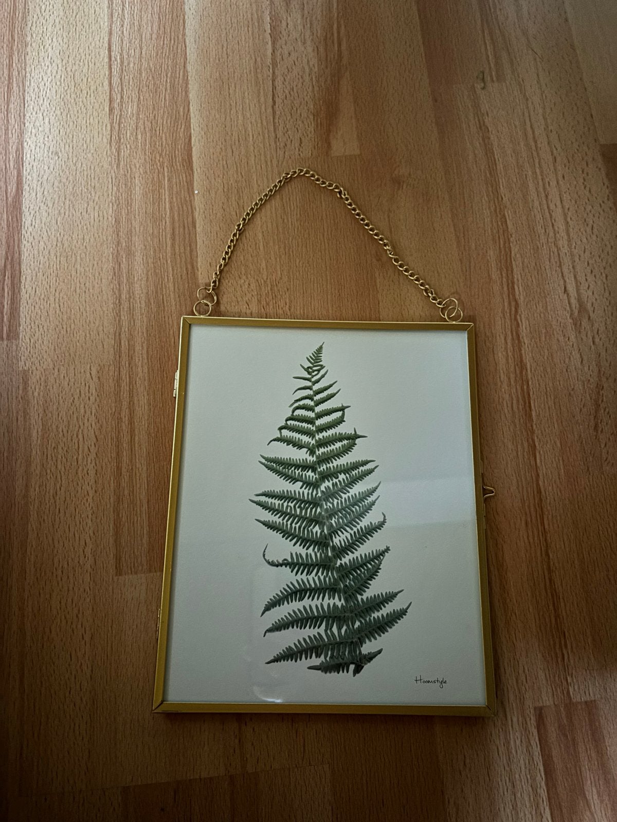 Schilderij met varenblad in gouden lijst, Ophalen, Minder dan 50 cm, Zo goed als nieuw, Schilderij
