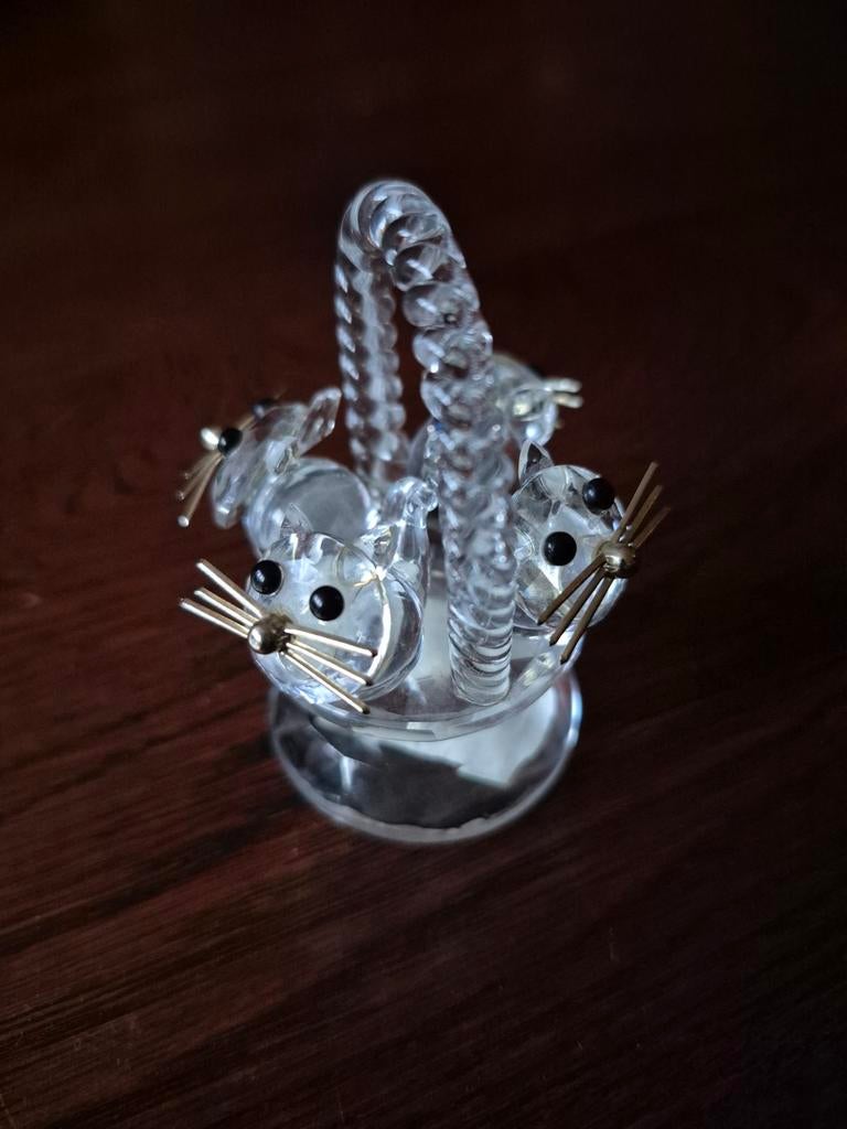 Swaroviski Glazen mandje met katjes- circa 5cm, Ophalen of Verzenden, Gebruikt, Dier