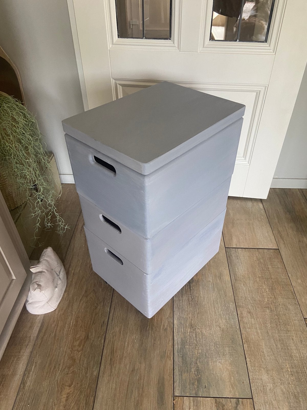 Houten opberg boxen /stapelkisten op wieletjes, Ophalen, 50 – 75, Minder dan 50 cm, Gebruikt