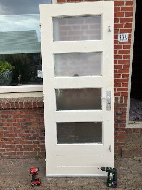 Hardhouten voor- of achterdeur, Doe-het-zelf en Verbouw, Deuren en Horren, Ophalen, Gebruikt, 80 tot 100 cm, 215 cm of meer