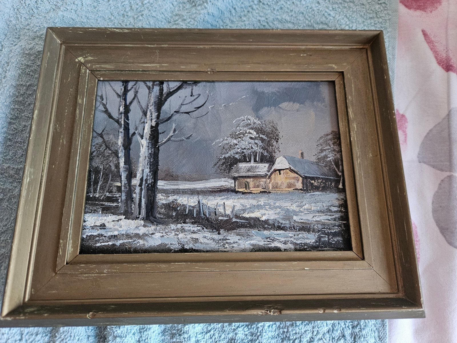 Schilderij Winterlandschap met boerderij en bomen, Antiek en Kunst, Kunst | Schilderijen | Klassiek, Ophalen