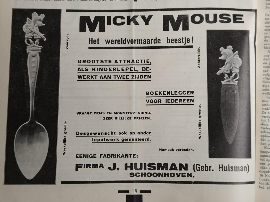 1932, MICKEY MOUSE, ZILVER, GERRITSEN VAN KEMPEN ZEIST, GOUD, Antiek en Kunst, Ophalen of Verzenden