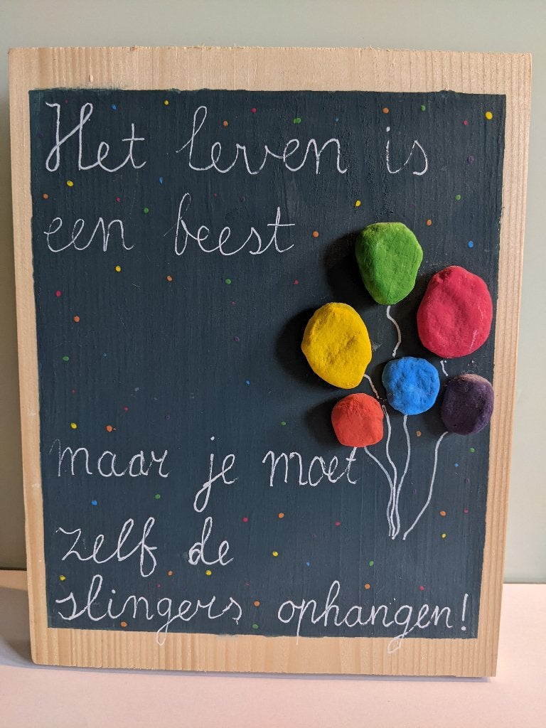 Plankje met spreuk en decoratie stenen, Havendijk 30, Verzenden, 24 cm, Hout
