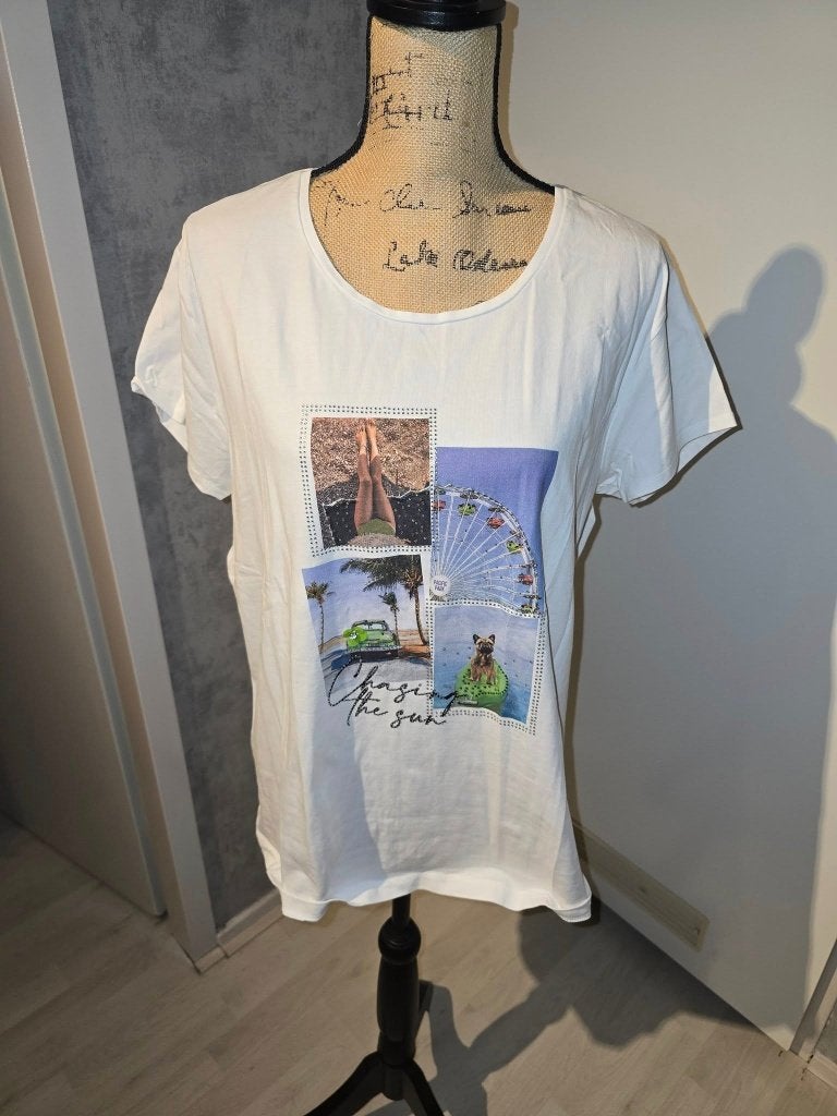Wit T-shirt met korte mouwen en print - Bel & Bo maat xxxl, Kleding | Dames, BEL & BO, Wit, Maat 46/48 (XL) of groter, Ophalen of Verzenden