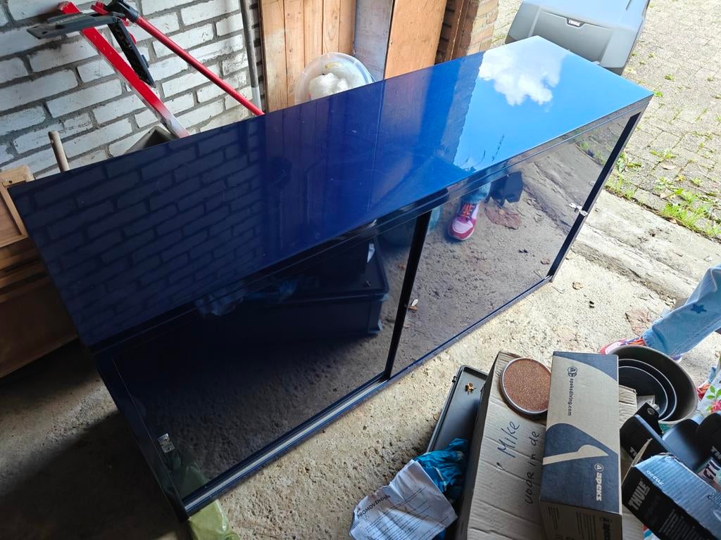 Blauwe hoogglans kantoorkast met verstelbare planken, Ophalen, Overige materialen, Gebruikt, 70 tot 120 cm