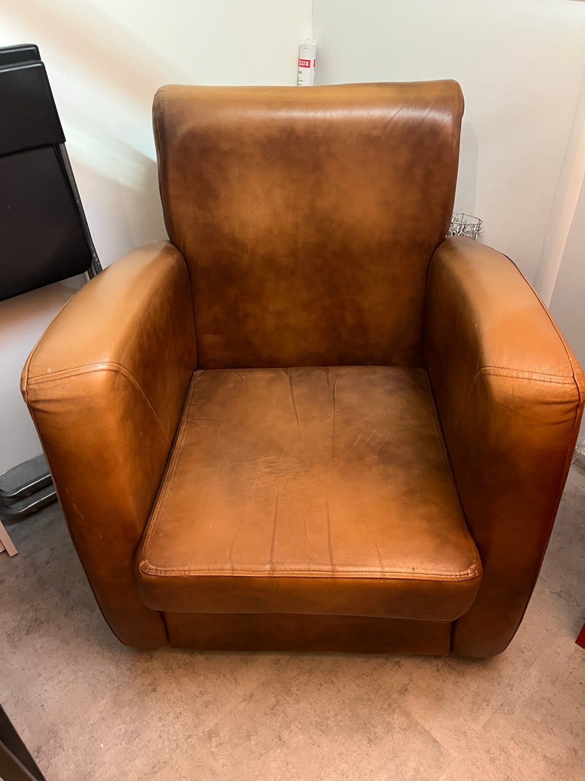 Comfortabele leren fauteuil - Cognac bruin, Ophalen, Gebruikt, Leer, 75 tot 100 cm