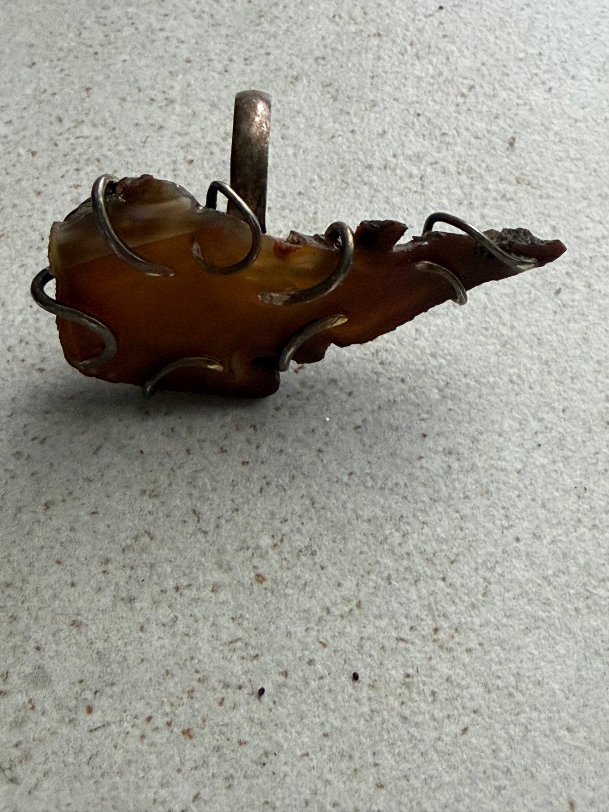 Unieke zilveren ring met barnsteen, maat 17-18, Sieraden, Tassen en Uiterlijk, Ringen, Gebruikt, Dame, 17 tot 18, Oranje, Zilver