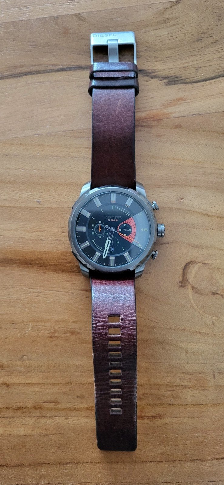 Diesel horloge 55mm, Ophalen of Verzenden, Zo goed als nieuw, Leer, Overige merken