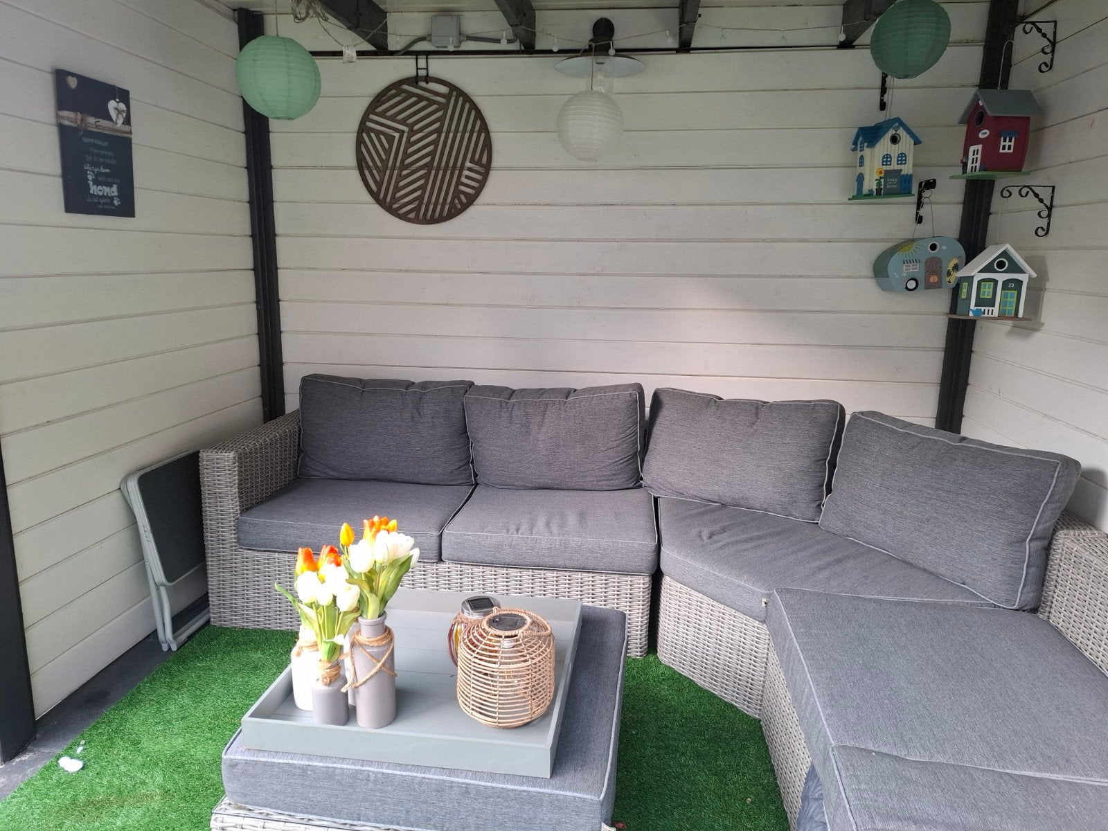 Set van 9 grijze kussens voor loungeset, Ophalen, Gebruikt