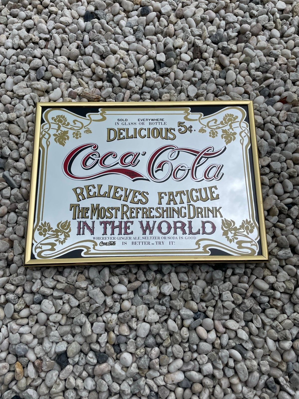 Vintage Coca-Cola spiegel - 'Relieves Fatigue', Ophalen, Minder dan 50 cm, Gebruikt, Minder dan 100 cm