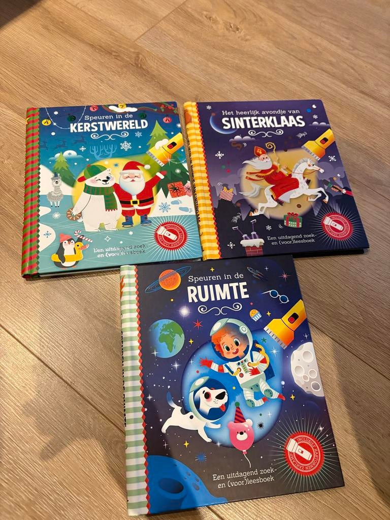 3 zoekboeken: Kerst, Sinterklaas & Ruimte (in 1 koop), Ophalen, Gelezen, Fictie algemeen