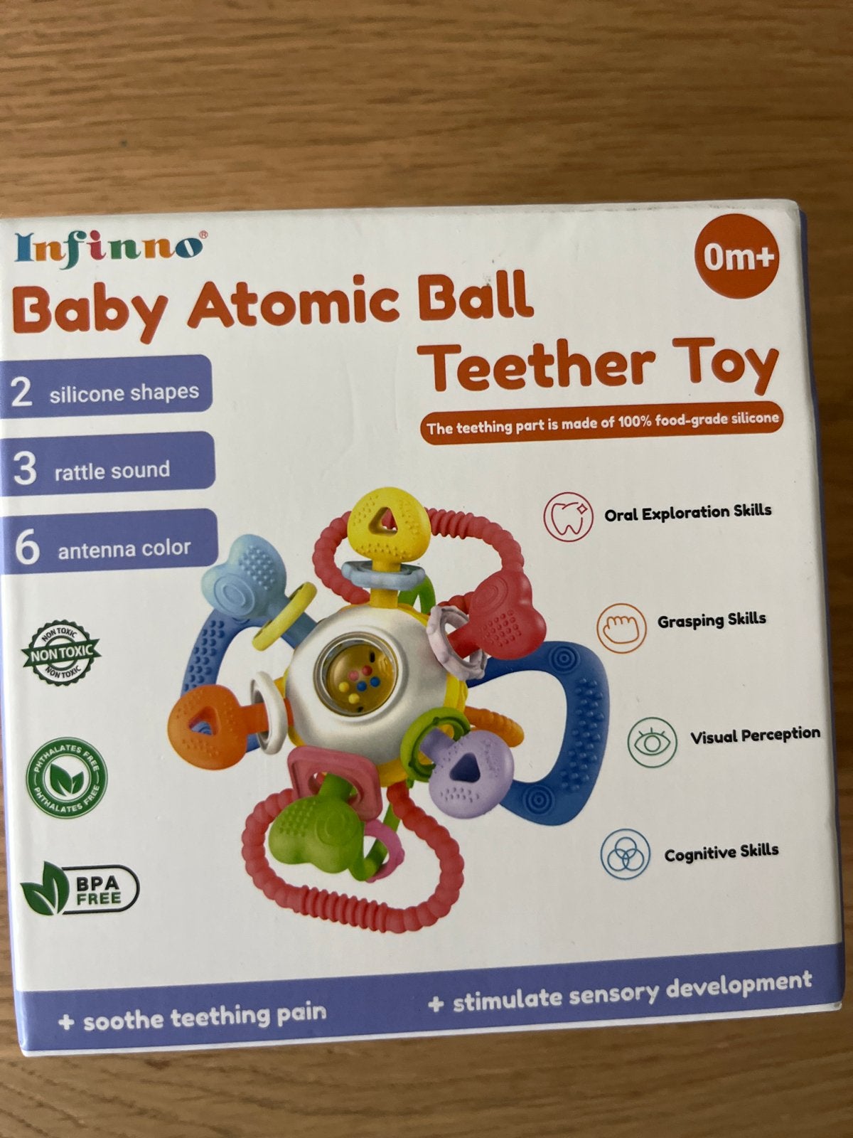 Infinno Baby Atomic Ball Teether Toy - Rammelaar en Bijtring, Ophalen of Verzenden, Nieuw, Rammelaar, Met geluid