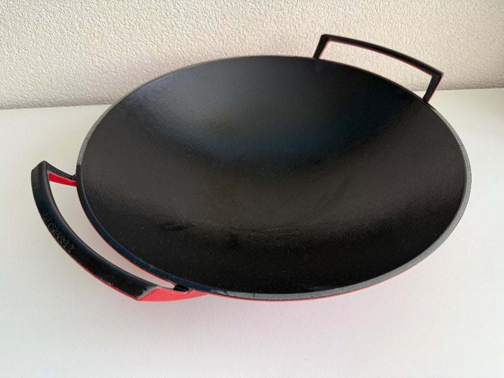 Le Creuset Tradition wok (36 cm, gietijzer, rood), Gebruikt, Gietijzer, Le Creuset, Ophalen of Verzenden