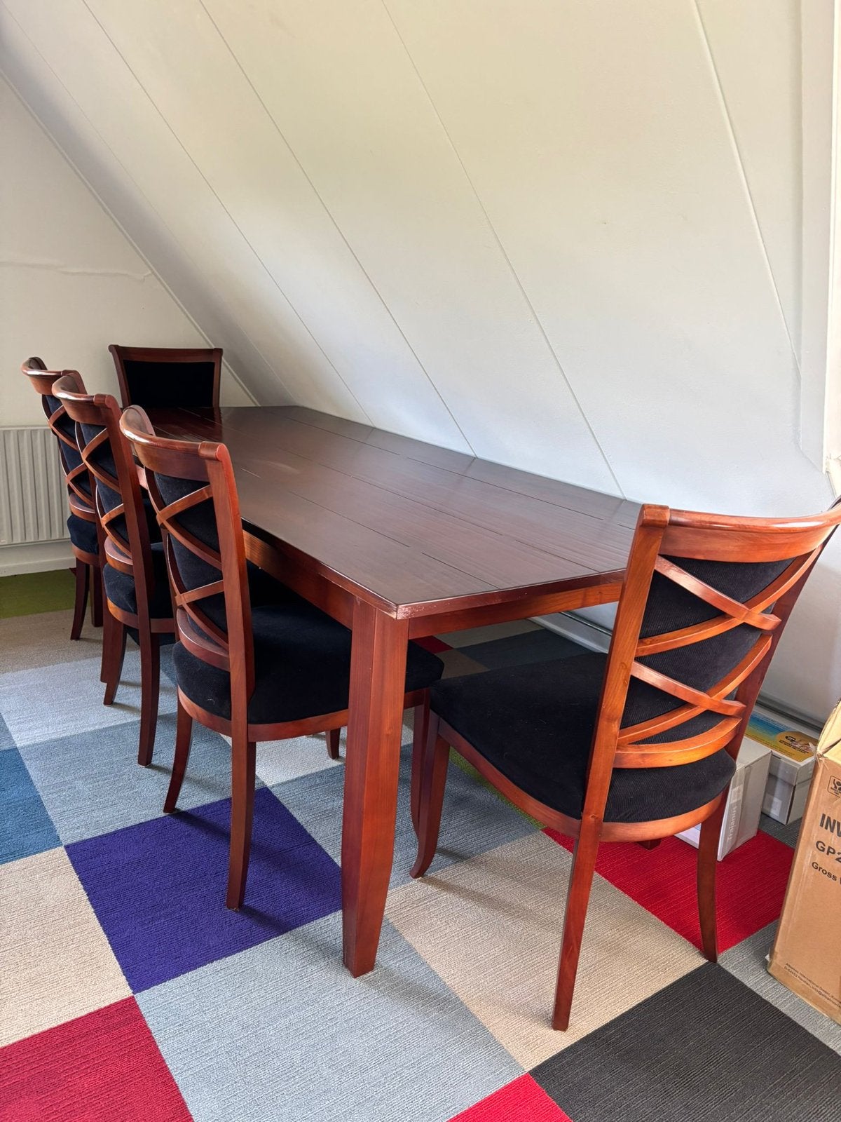 Elegante eettafel met 6 stoelen - 95x220cm, Ophalen, Gebruikt, 200 cm of meer, 50 tot 100 cm