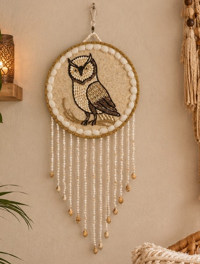 bali/ibiza stijl wandbord uil, Huis en Inrichting, Beige, Boho, Ophalen of Verzenden, Natuurlijk materiaal
