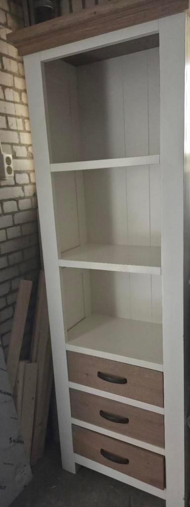 Boekenkast Parma wit met houten bovenkant en lades, Met plank(en), Gebruikt, 150 tot 200 cm, 25 tot 50 cm