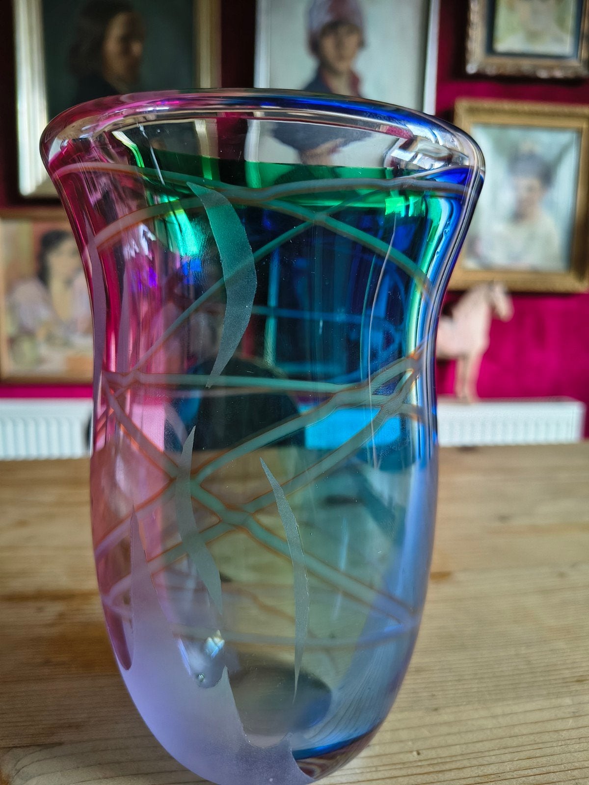 Kleurrijke Orrefors kunstglazen vaas (19 cm) – Design Erika, Ophalen of Verzenden
