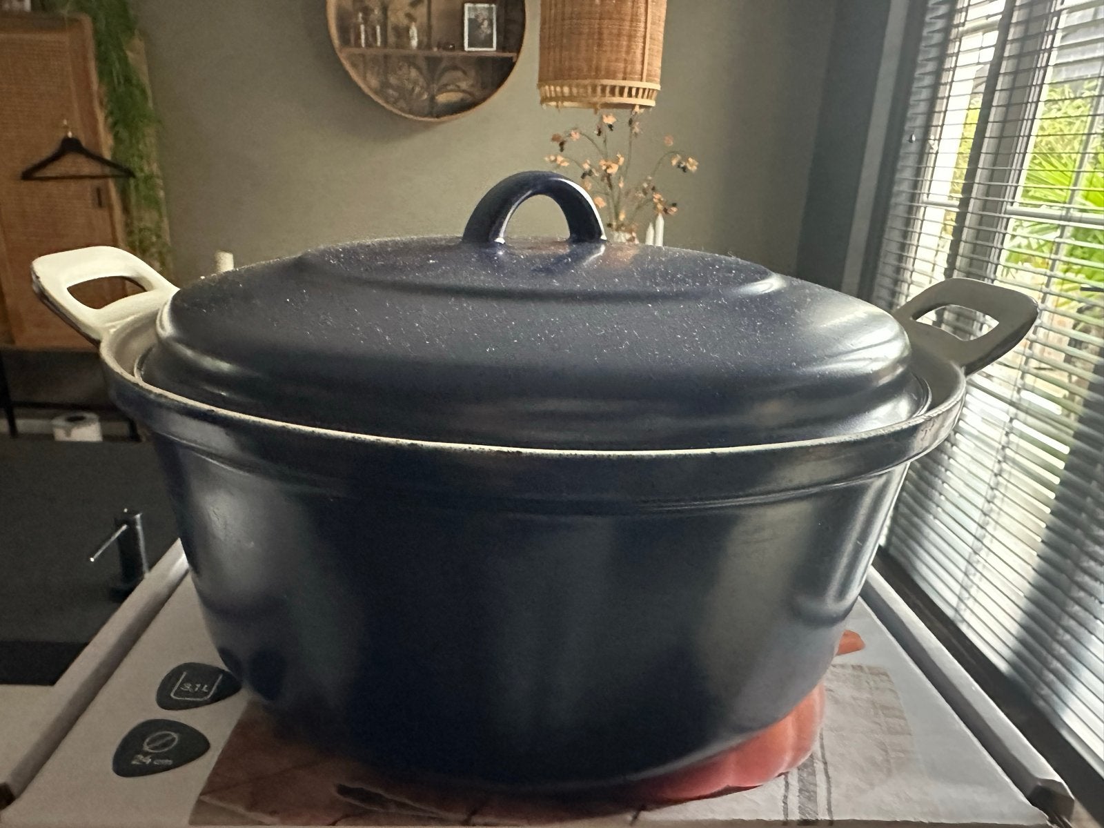 Blauwe gietijzeren pan 28cm, Ophalen of Verzenden, Gebruikt, Gietijzer, Kookpan