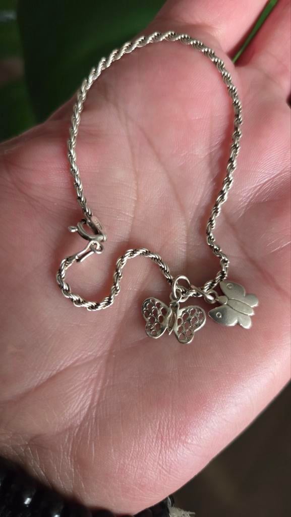 Zilveren armband met 2 vlinders, Verzenden, Zo goed als nieuw, Zilver, Zilver