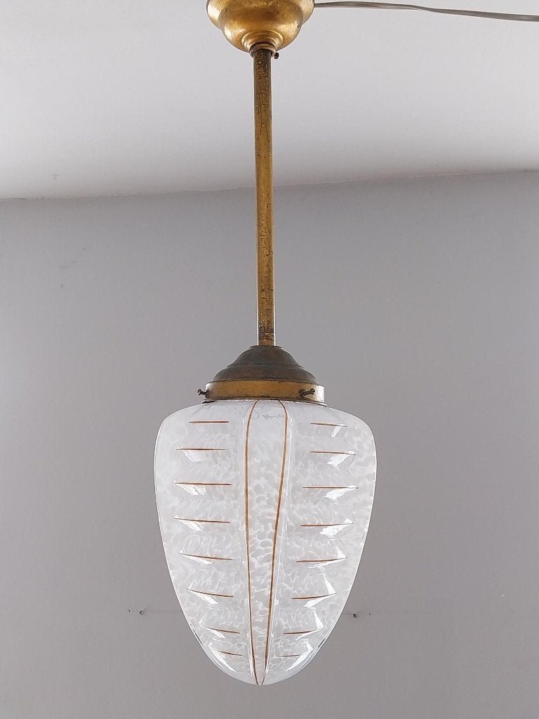Art Deco Skyscraper hanglamp wit Clichy glas jaren 30, Antiek en Kunst, Antiek | Lampen, Ophalen of Verzenden