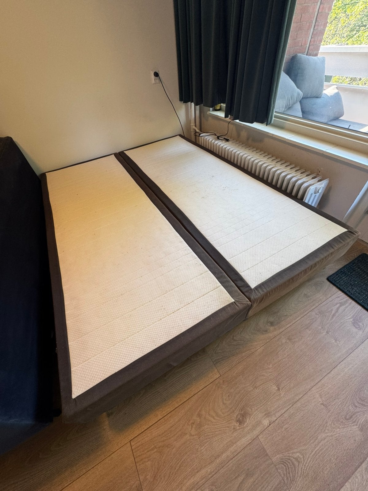 Boxspring 210 x 160 twee delen, Ophalen, Gebruikt, Bruin, 210 cm