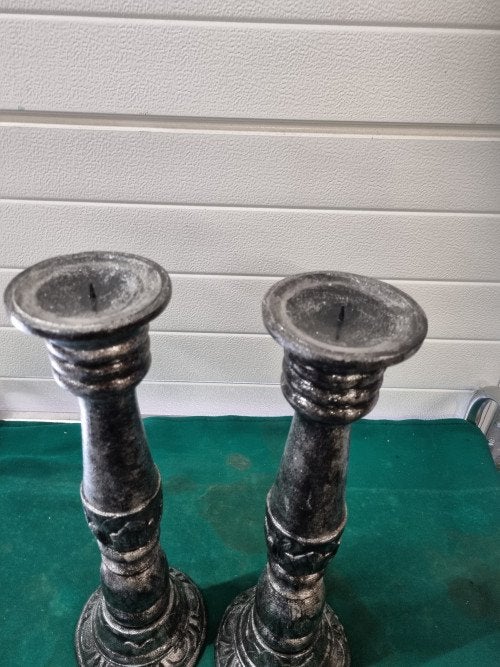kandelaars van hout zilver kleurig 2 stuks, Ophalen of Verzenden, 'T Olde Gre-j, Info@toldegrej.nl, Endepoelstraat 20f Didam