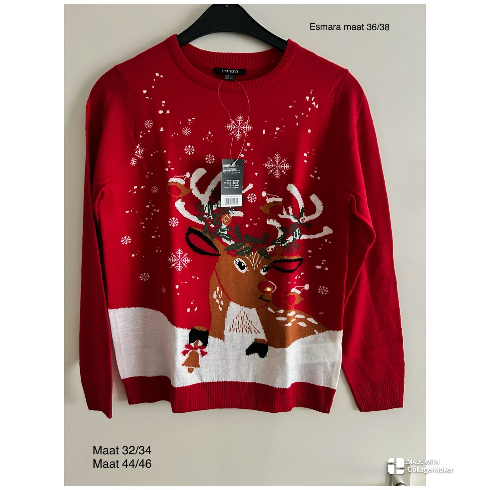 Rode kersttrui met rendier - Esmara, Ophalen of Verzenden, Nieuw, Maat 36 (S), Rood