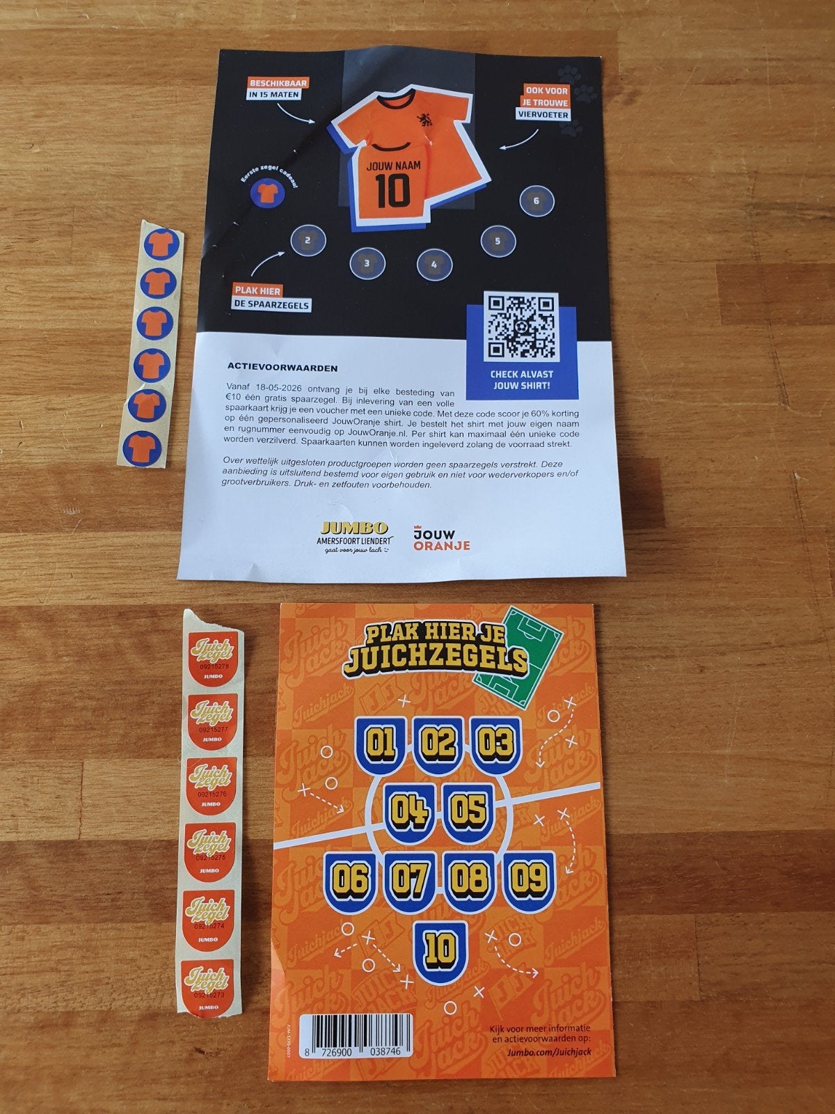 Jumbo spaarzegels en Juichzegels voor Oranje shirt, Verzamelen, Supermarktacties, Jumbo, Ophalen of Verzenden