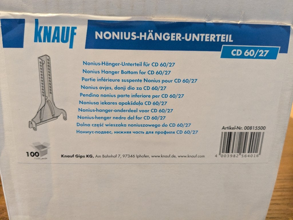 Knauf noniushanger systeem - boven-, onderstuk, klammer, Ophalen, Nieuw, 50 tot 100 mm, Overige typen