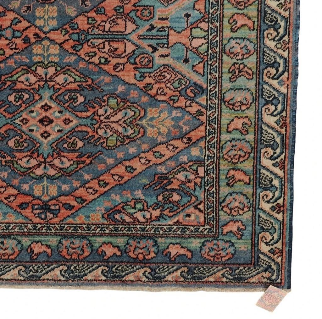 Vintage oosters wol vloerkleed Persia Karian blue 140x191cm, Crème, Gebruikt, 100 tot 150 cm, Onbekend (Vintage)