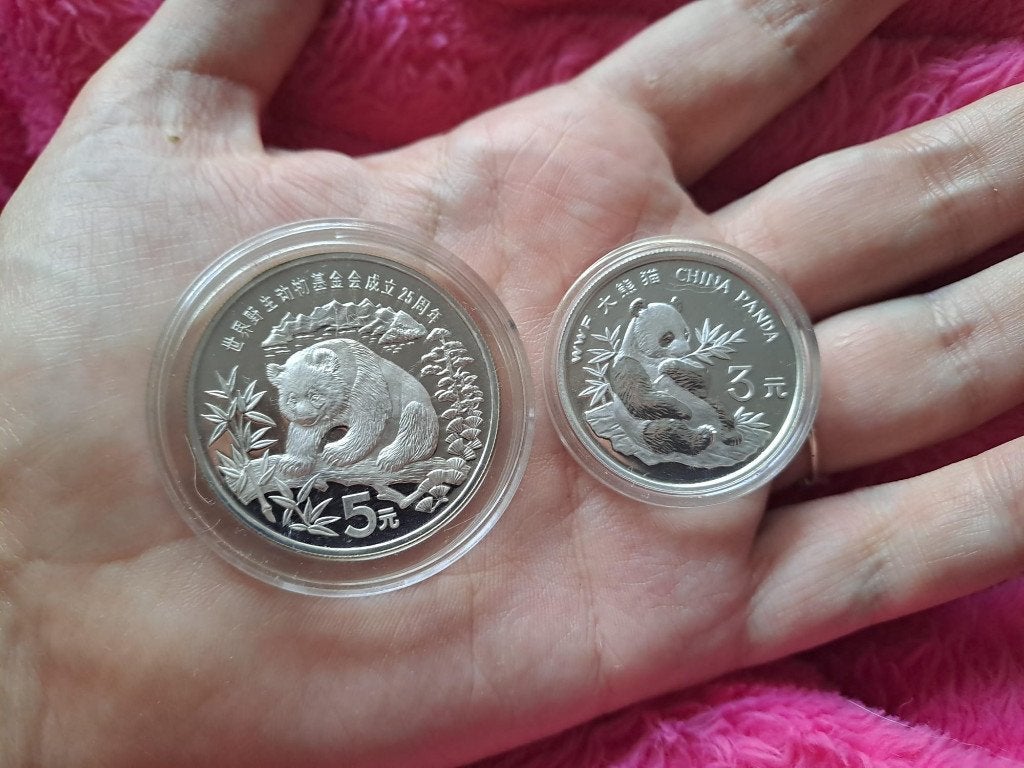 Munten China – 3 & 5 Yuan – Zilver – WNF Panda – Proof, Verzenden, Oost-Azië, Setje, Zilver