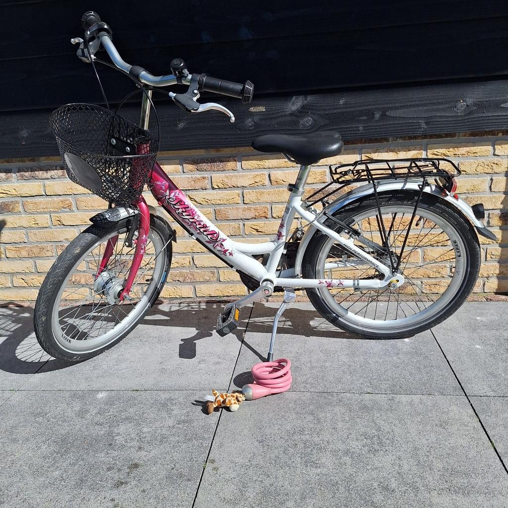 Meisjesfiets Puky wit/roze met mandje en bagagedrager, Ophalen, Gebruikt, 16 inch, Versnellingen