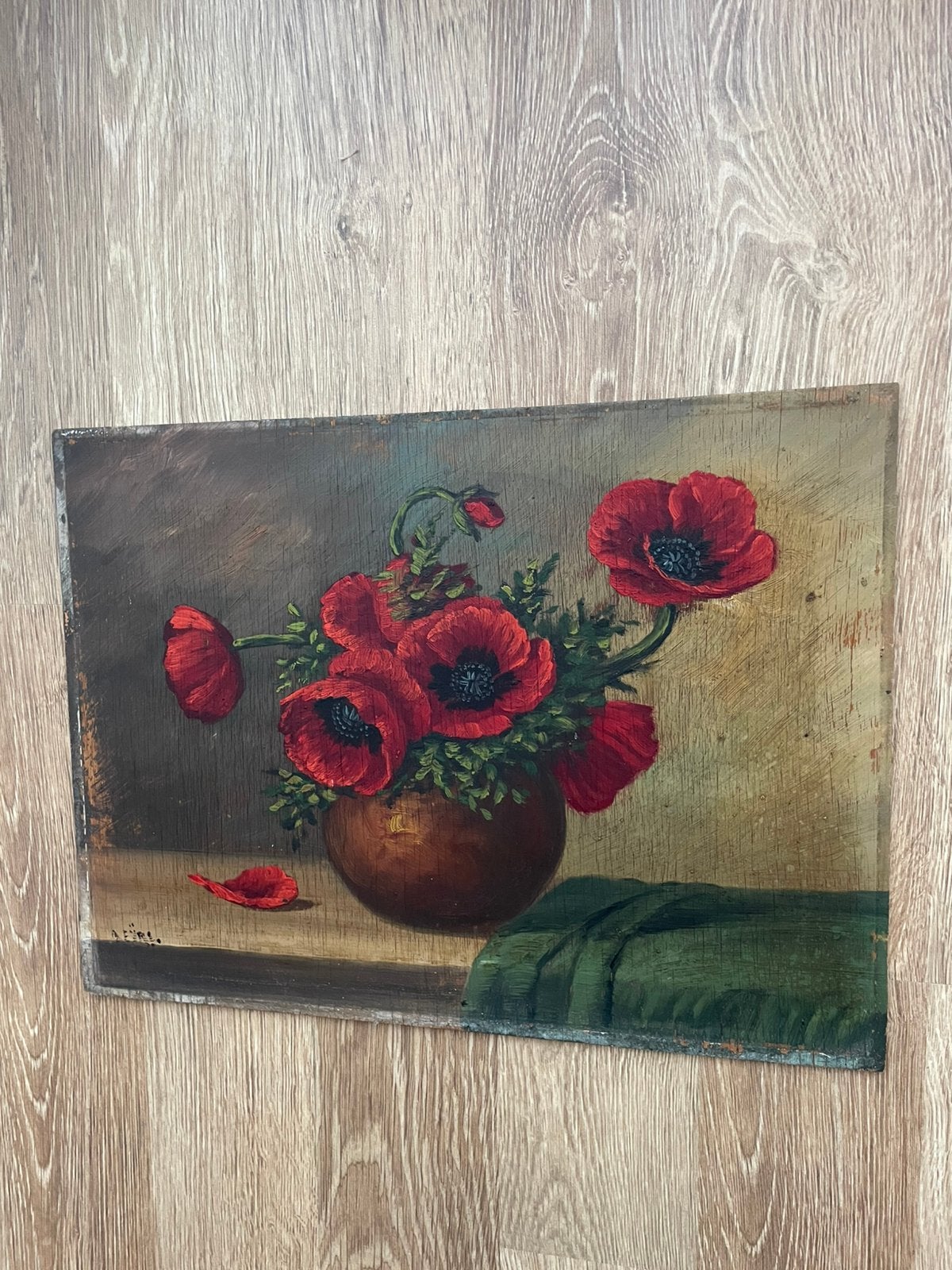 Bloemen schilderij ( paneeltje ), Antiek en Kunst, Ophalen, Paneel, Realistisch, Stilleven