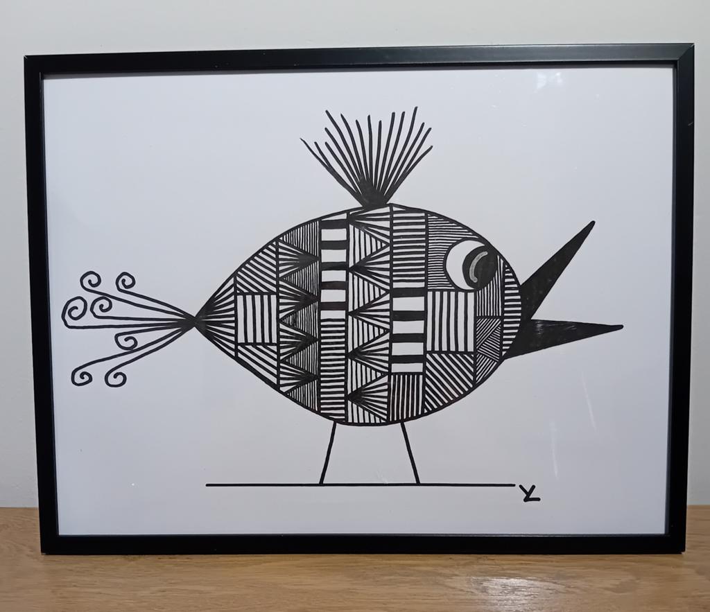 2 schilderijen. Vreemde Vogels. Zwart Wit. Zie 2 foto's., Ophalen of Verzenden