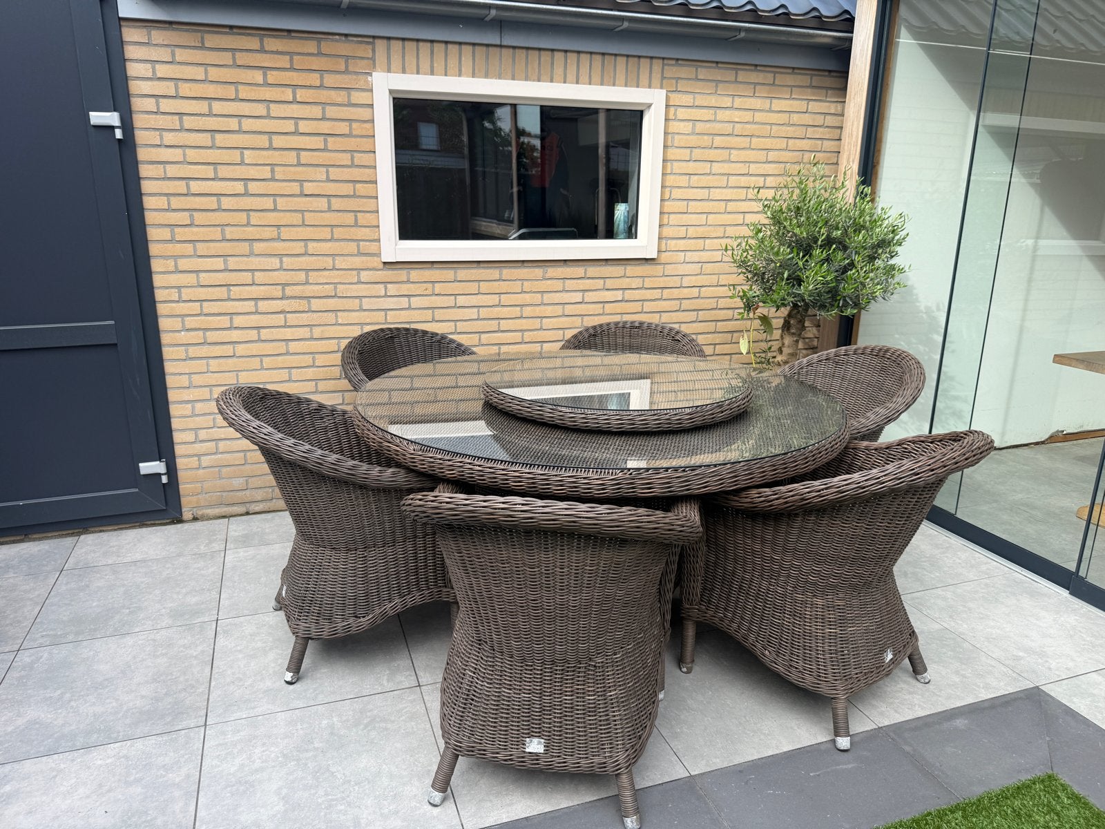 Luxe 4 Seasons Outdoor tuinset met 6 stoelen en draaiplateau, Ophalen, Gebruikt, Eettafel, 6 zitplaatsen