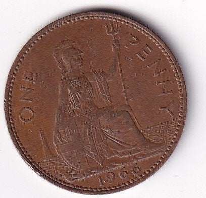 UK Penny 1966 met randtikje, Ophalen of Verzenden, Overige landen, Losse munt