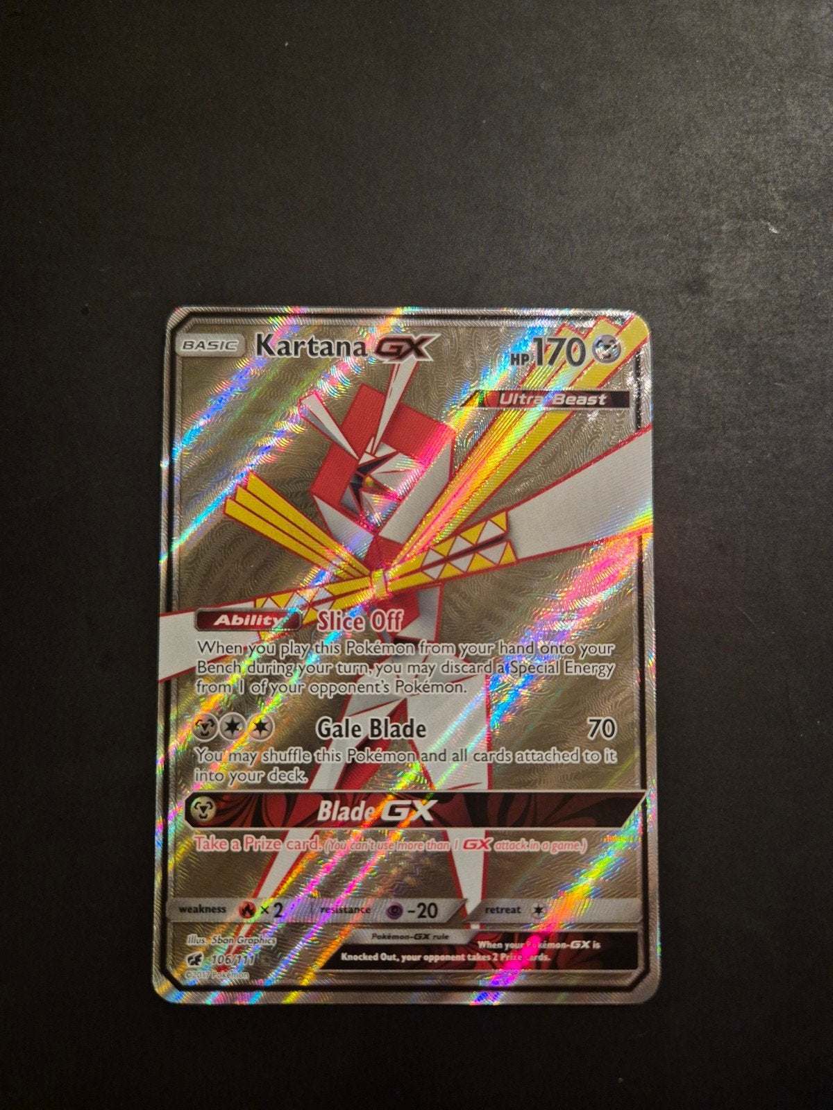 Kartana GX 106/111 - Crimson Invasion Pokémon Kaart, Ophalen of Verzenden, Zo goed als nieuw, Losse kaart, Foil