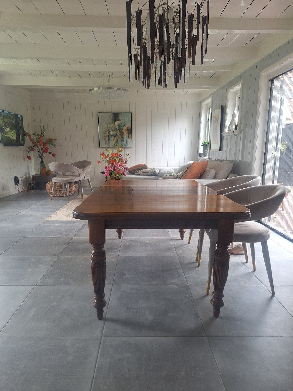 Notenhouten eettafel - 200x100 cm met tussenblad, Gebruikt, 200 cm of meer, Vijf personen of meer, Rechthoekig