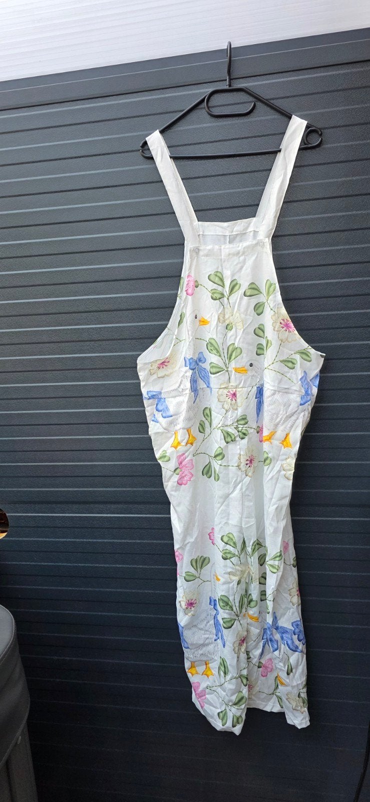 Witte tuinbroek met bloemenprint, Verzenden, Wit, Maat 42/44 (L), Onder de knie