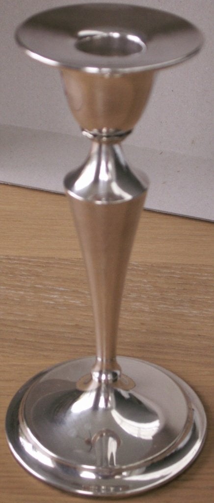 Verzilverde kandelaar op ronde voet demontabel  H 15 cm, Ophalen of Verzenden, Kandelaar