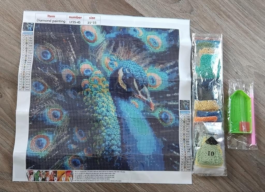Diamond Painting Pauw 35x35 (Vol Rond) - Compleet Pakket, Ophalen of Verzenden, Nieuw, Knutselwerk