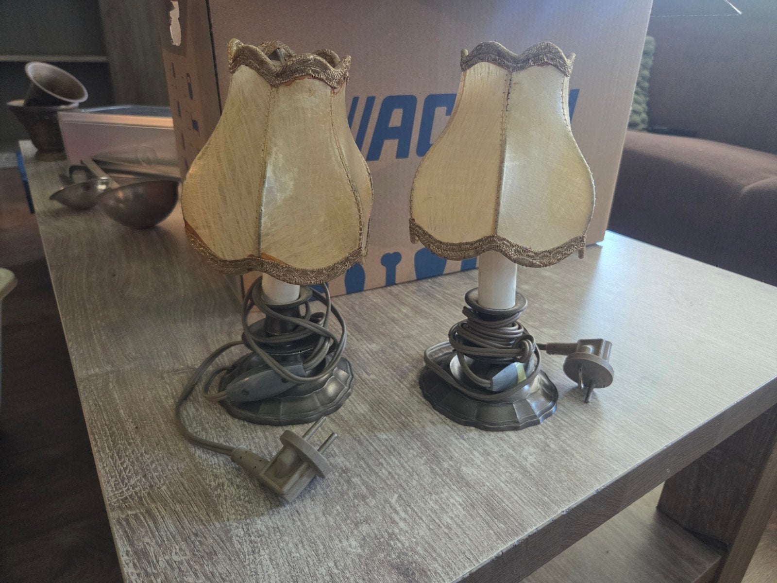 Set nachtlampen met zuiver tinnen voet, Antiek en Kunst, Ophalen of Verzenden
