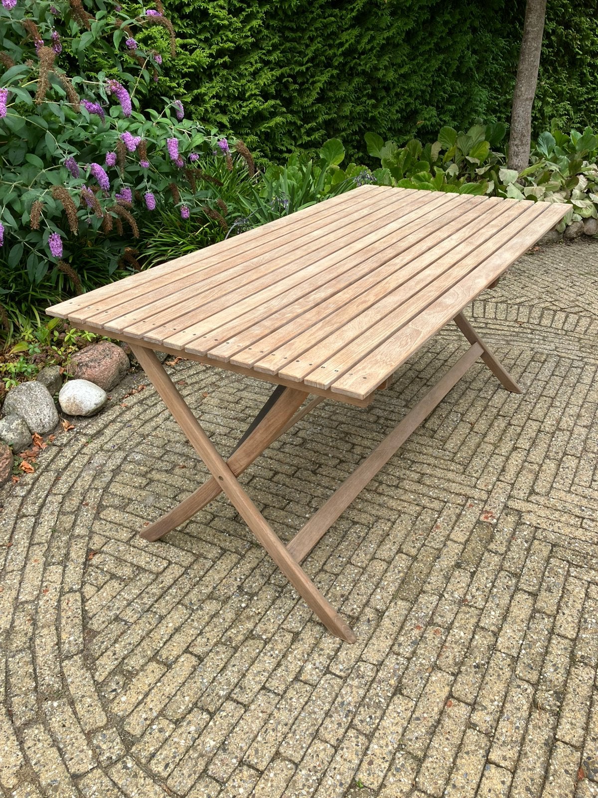 Teakhouten  tuintafel van trip trap, Ophalen, Zo goed als nieuw, Rechthoekig, Teakhout