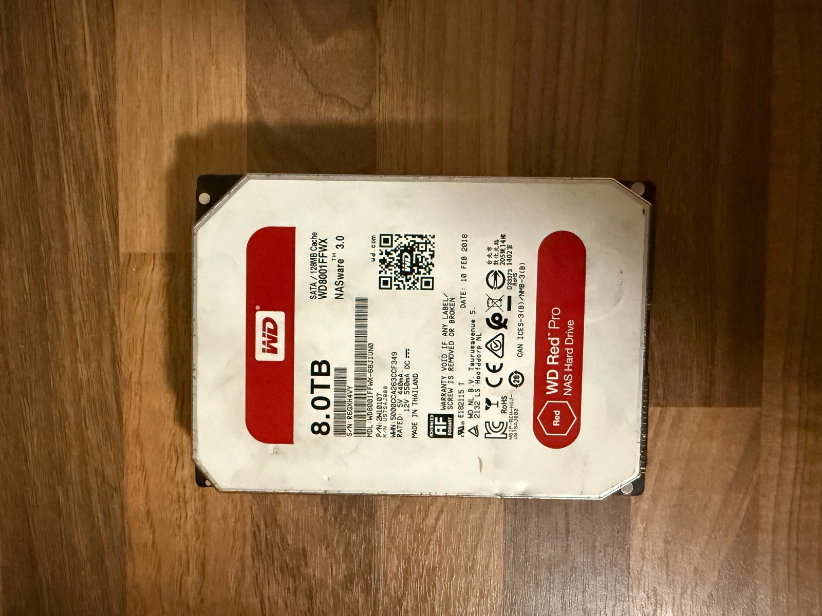 WD Red Pro 8TB NAS Hard Drive - Zo goed als nieuw, Computers en Software, Harde schijven, Intern, Server, Ophalen of Verzenden