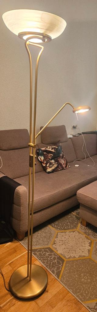 Stijlvolle messing vloerlamp met leeslamp, Ophalen, Zo goed als nieuw, Glas, Klassiek, Tijdloos