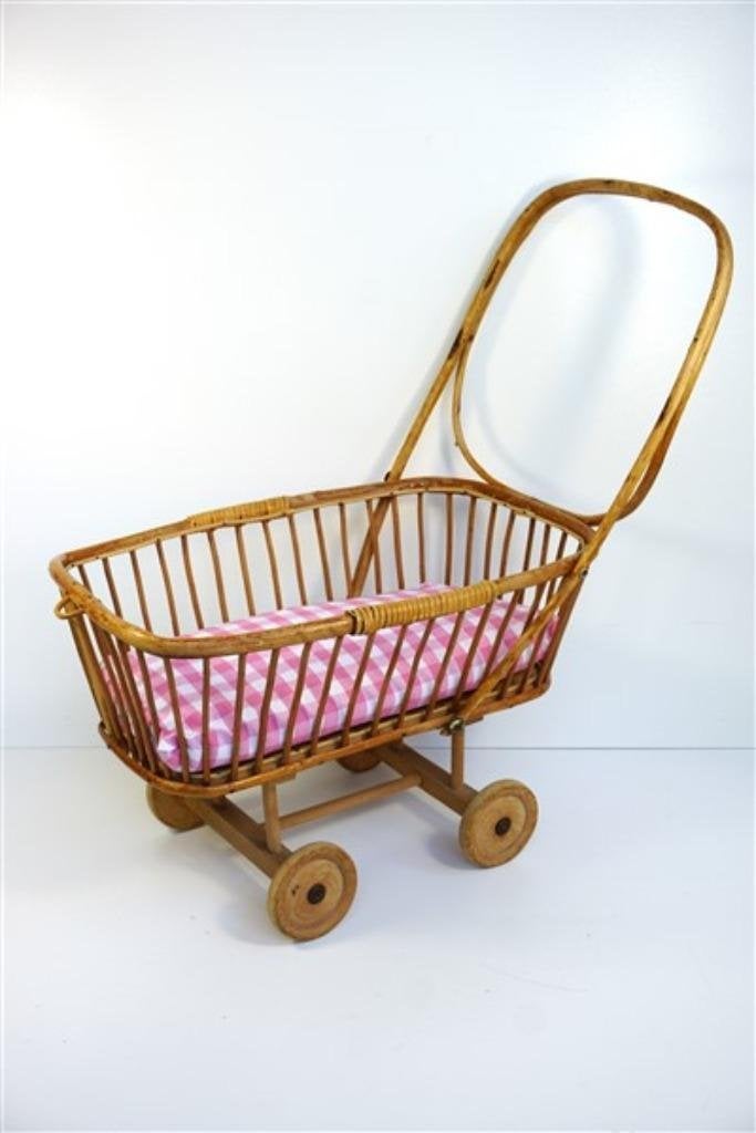 Vintage rotan poppenwagen / poppenwieg, Gebruikt, -, -, Ophalen of Verzenden