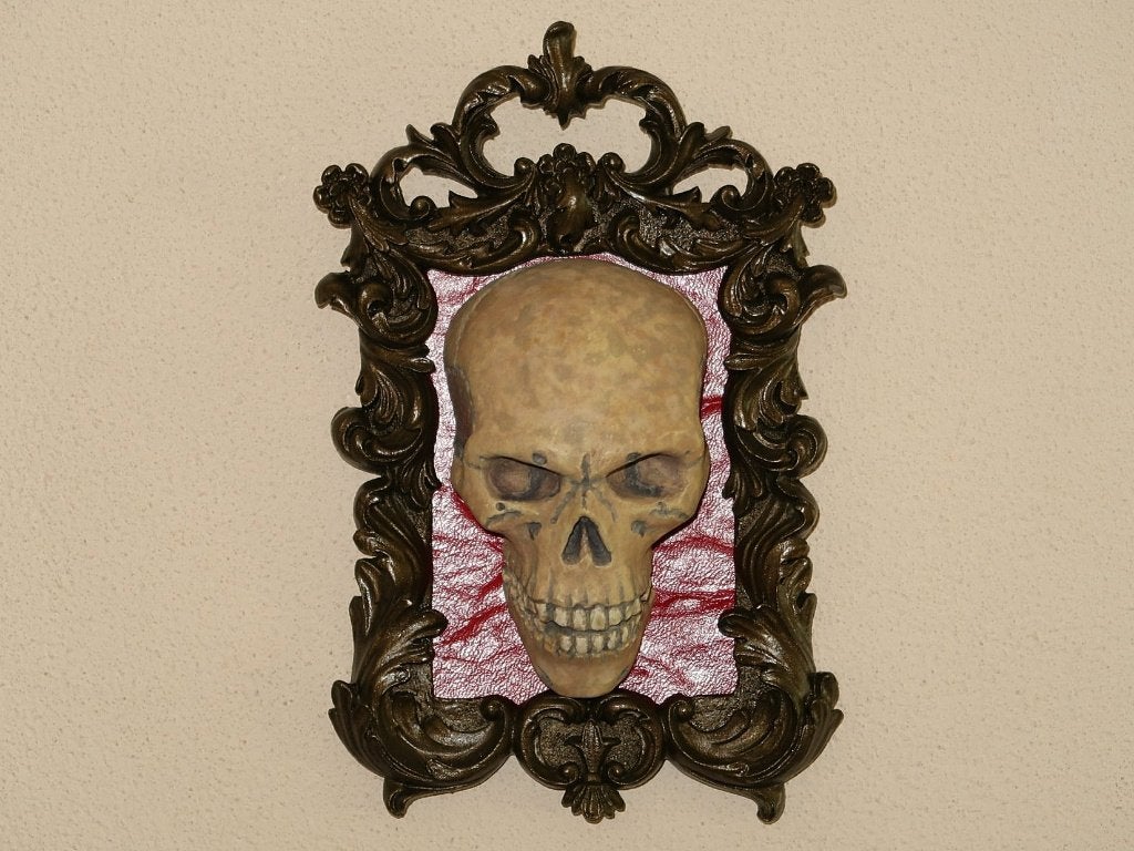 schedeltje in unieke ornamentale lijst, luxe Gothic wanddeco, Ophalen of Verzenden