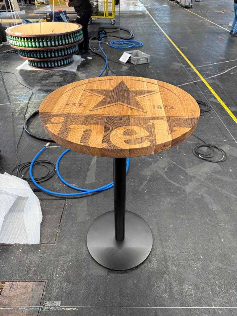 4 Horeca statafels eikenhout, Heineken Amstel Affligem Brand, Huis en Inrichting, Tafels | Statafels, Ophalen, Zo goed als nieuw