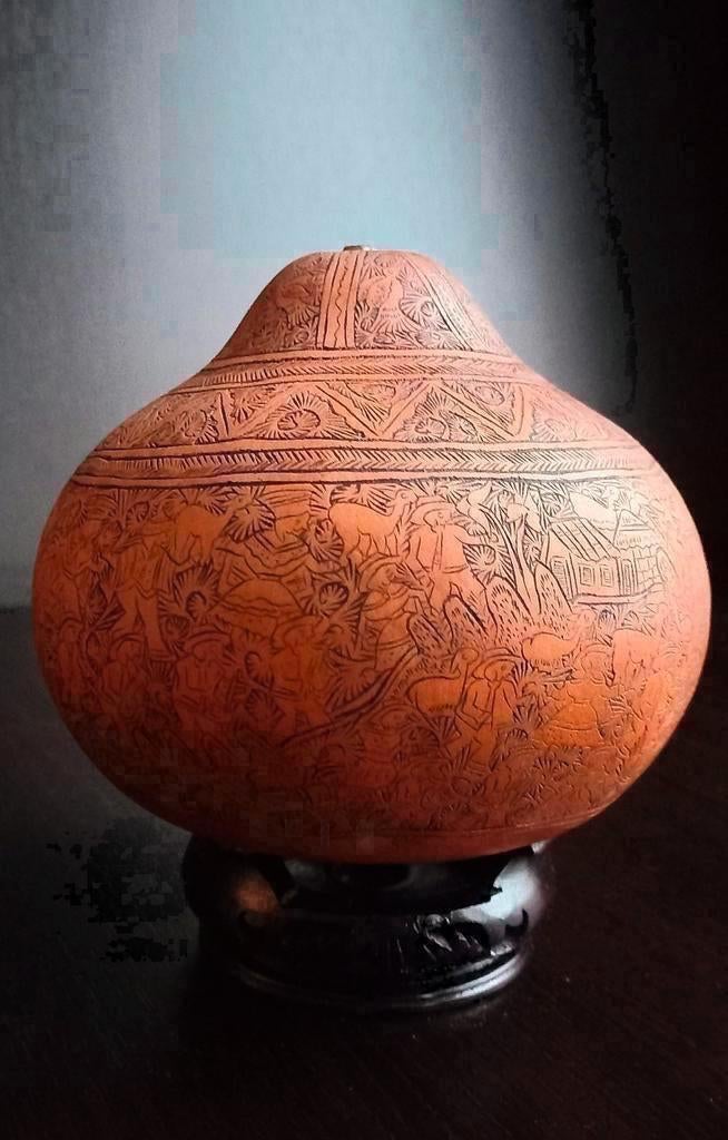 Zeer oude Peruaanse gesneden kalebas,gedetailleerd gesnijden, Antiek en Kunst, Ophalen of Verzenden